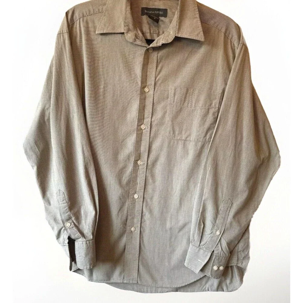 Banana Republic Shirt Mens Medium Gray‎ Button Front Regular Fit 100% Cotton